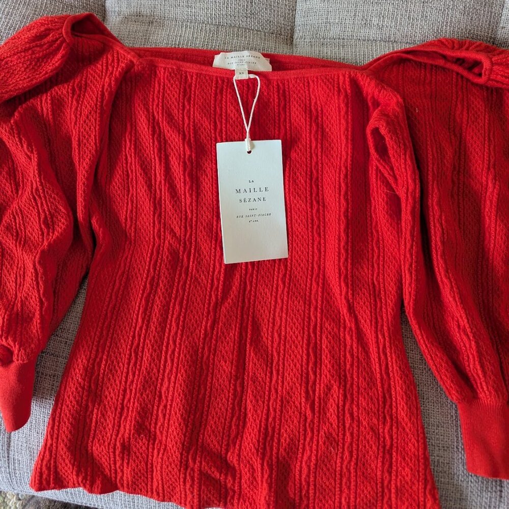 Sezane Alessia Sweater Knit Top Red Size XS NWT